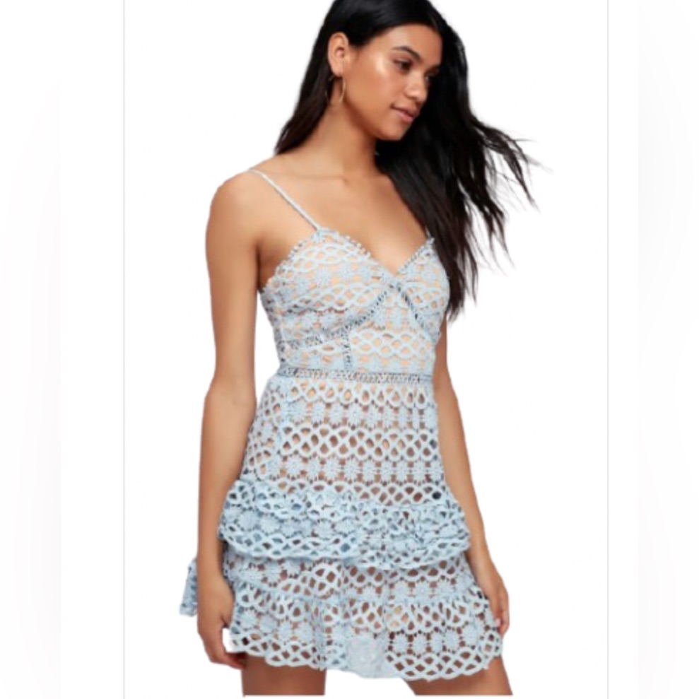 Beauty & Lace Light Blue Crochet Mini Dress